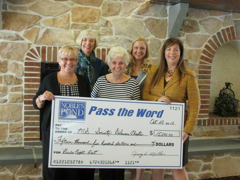 Shown at the check presentation to the MS Society are (l-r) Colleen Ostafy, lifestyle director and coordinator of the event; Mary Field, general manager; Dorothy Carey, sales associate from Noble’s Pond; Linda Risk, MS Society development director; Kate Cowperthwait, MS Society chapter president. SOURCE SUBMITTED
